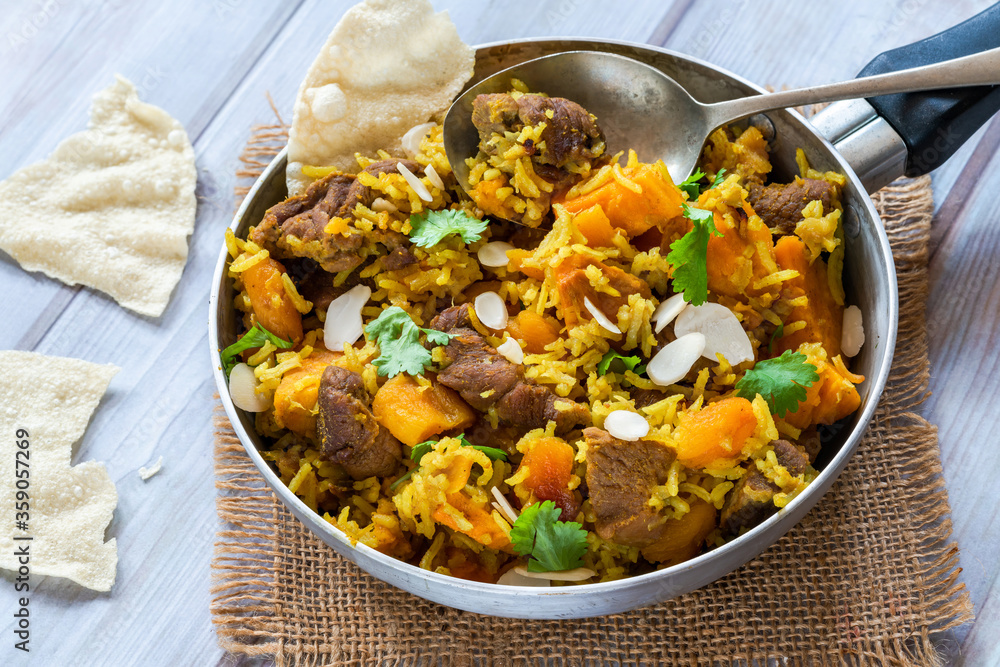 Lamb and apricot biryani with sweet potatoes Lamb and apricot biryani with sweet potatoes