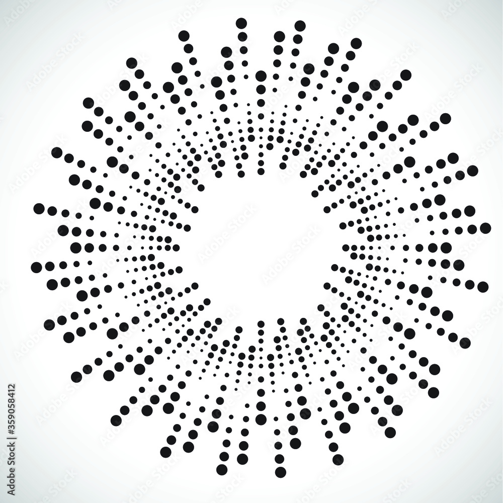 Halftone dots in circle form. Circular Music equalizer . Audio waves . Sound frequency . round