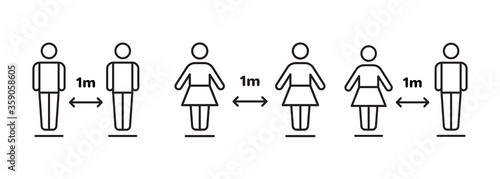 Social distancing icon, prevention safety, measure protection from spread virus, people isolation. Simple thin line web symbol on white background - editable stroke vector illustration