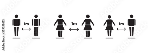 Social distancing icon, prevention safety, measure protection from spread virus, people isolation. Simple solid web symbol on white background - editable stroke vector illustration