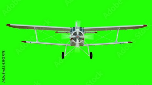 The antonov An-2 bi-plane. Old white plane. Realistic physics animation, realistic reflections and motions. Global illumination render. Green screen footage. photo