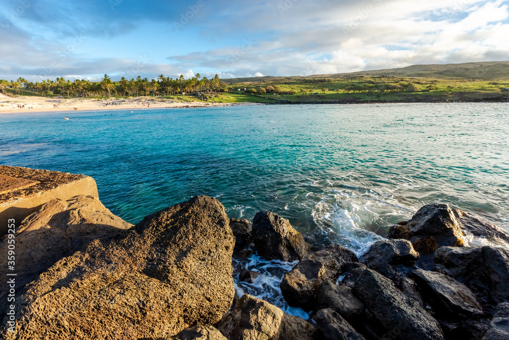 Anakena Beach on Easter Island, Rapa Nui in Chile Anakena Beach on Easter Island, Rapa Nui in Chile