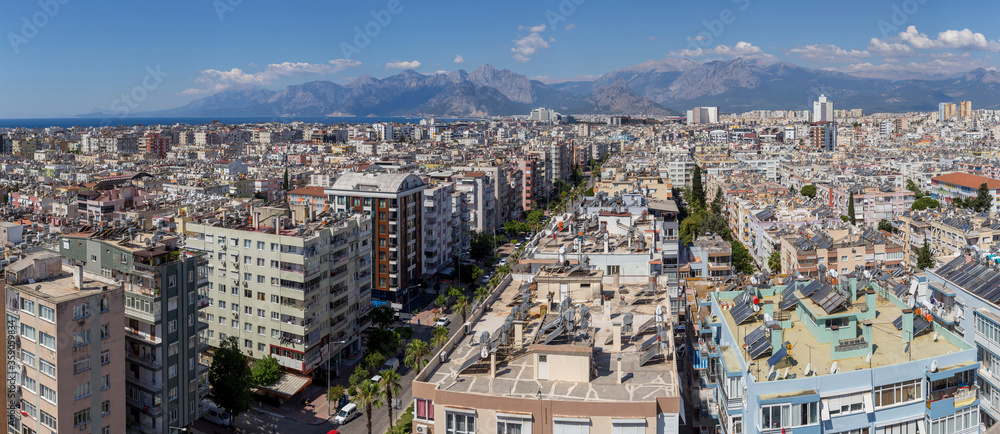 Antalya city view with mountain and cloudy skies