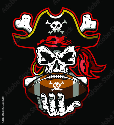 pirates football team mascot skull holding ball for school, college or league