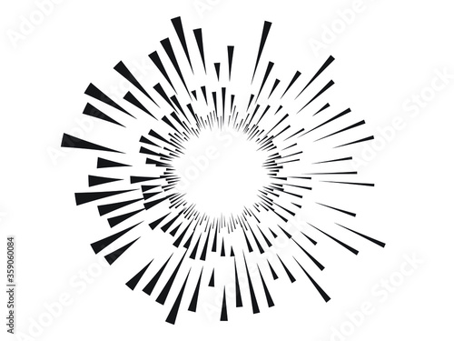 Radial speed Lines in Circle Form for comic books . fireworks Explosion background . Vector Illustration . Starburst
 round Logo . Circular Design element . Abstract Geometric star rays . Sunburst .