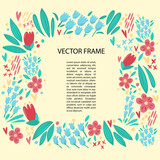 Abstract frame with flowers and leaves, vector pattern. Floral vintage borders for text on a pink background. Spring holiday poster, wedding invitation, article scandinavian style design idea 
