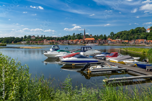 Lauenburg, Germany. View of the old town with yacht harbor.