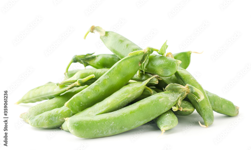 A pile of peas pod on a white background. Isolated - obrazy, fototapety, plakaty 