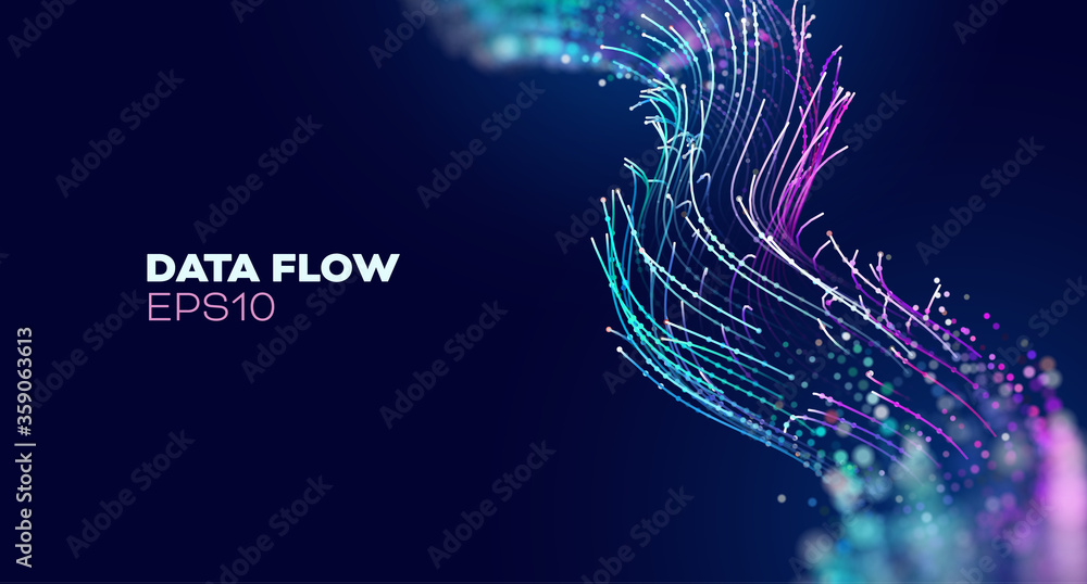 Futuristic wave, Futuristic data stream vector background. Data vortex stream technology. Cyberpunk funnel.