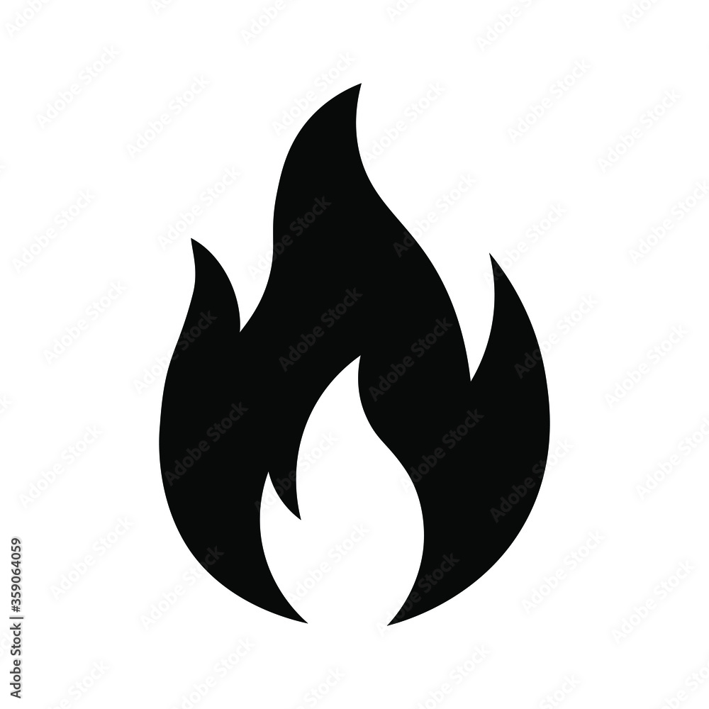 Fire flame vector icon black icon isolated on white background hot flammable symbol