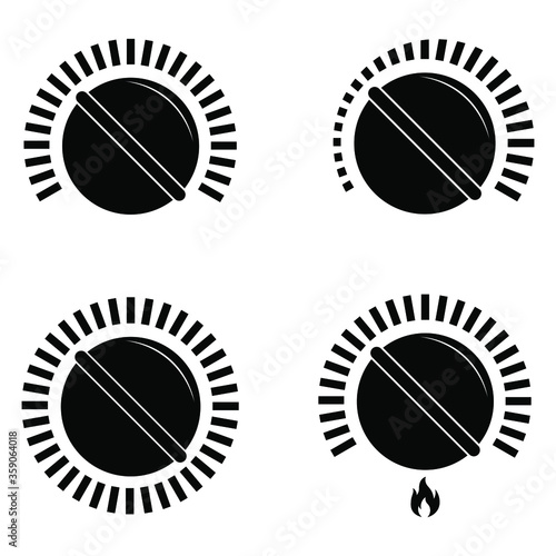 Black cooking stove heat knob kitchen gas dial isolated vector illustration