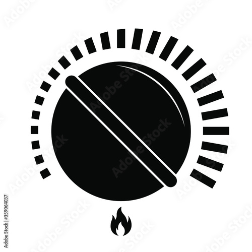 Black cooking stove heat knob kitchen gas dial isolated vector illustration