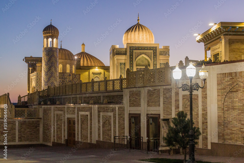 Evening view of Hazrat Khizr Mosque in Samarkand, Uzbekistan