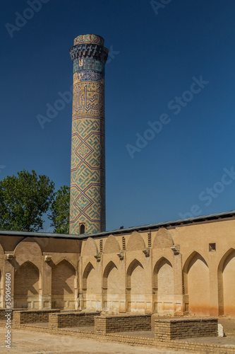 Minaret of Bibi-Khanym Mosque in Samarkand, Uzbekistan