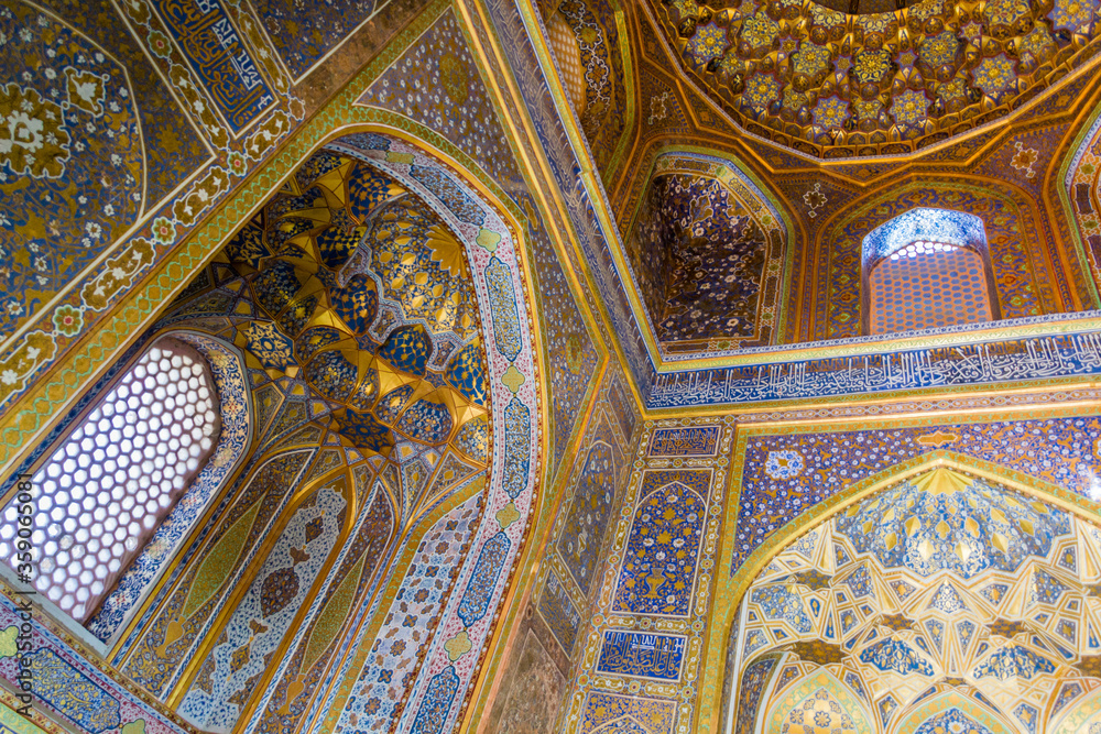 Interior of Sher Dor Madrasa in Samarkand, Uzbekistan