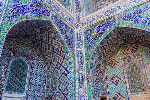 Detail of Sher Dor Madrasa in Samarkand, Uzbekistan