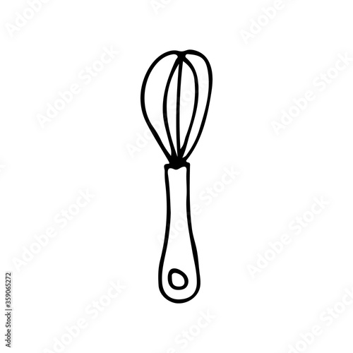 Doodle wire whisk icon in vector. Hand drawn wire whisk icon in vector