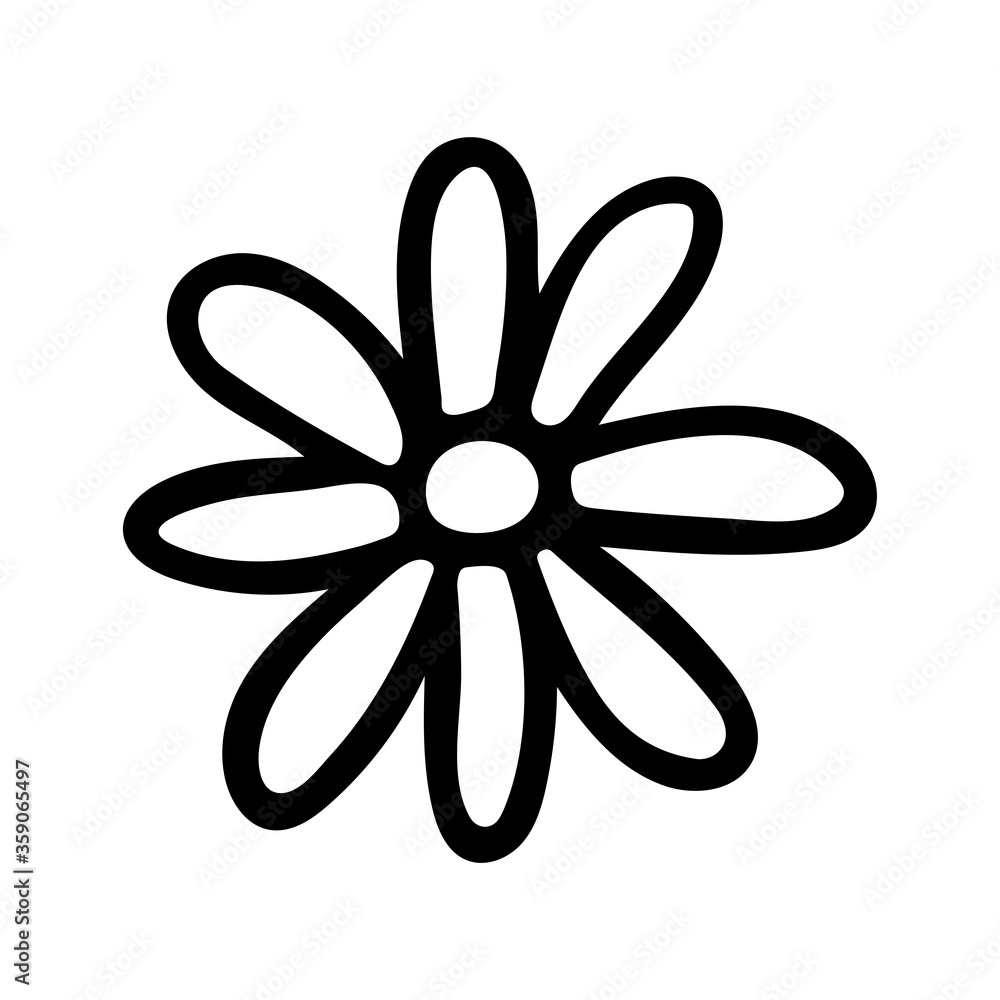 Chamomile icon. Simple black outline silhouette. Hand drawn vector flat graphic illustration. Isolated object on a white background. Isolate. Chamomile icon. Simple black outline silhouette. Hand drawn vector flat graphic illustration. Isolated object on a white background. Isolate.