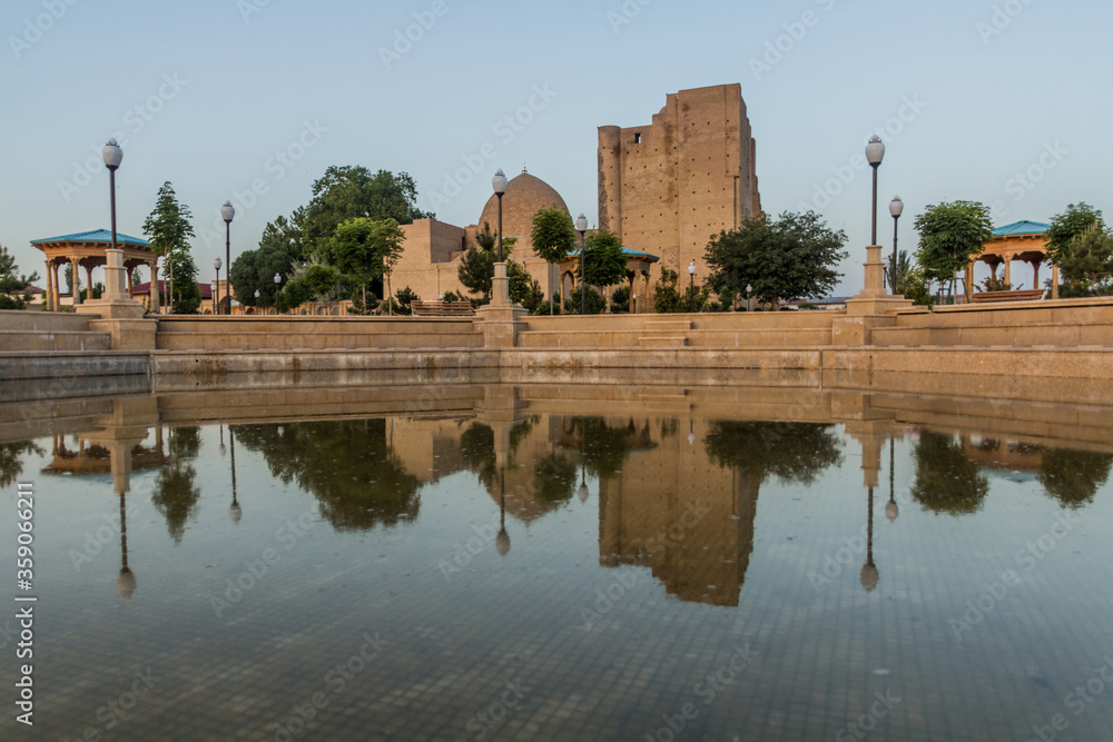 Small pond and Dorus Siyadat complex  in Shahrisabz, Uzbekistan