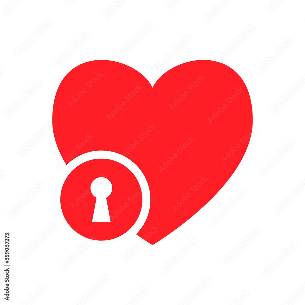 Red heart locked icon security button online dating mobile app keyhole symbol Red heart locked icon security button online dating mobile app keyhole symbol