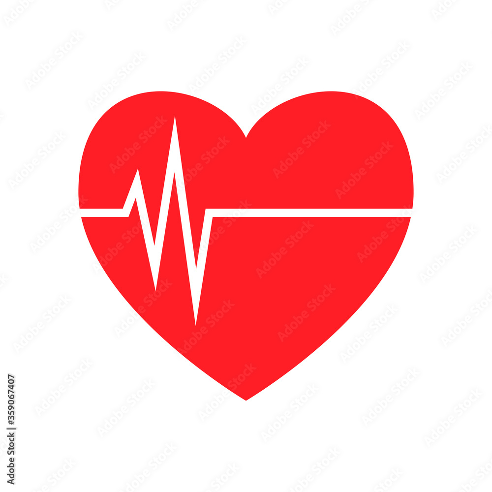 Heartbeat red heart with pulse icon life line health care illustration Heartbeat red heart with pulse icon life line health care illustration