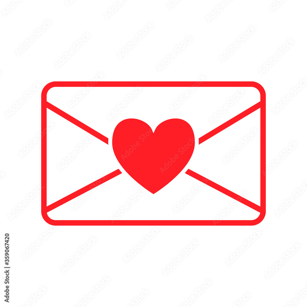 Romantic love letter icon red heart envelope symbol valentines day illustration Romantic love letter icon red heart envelope symbol valentines day illustration