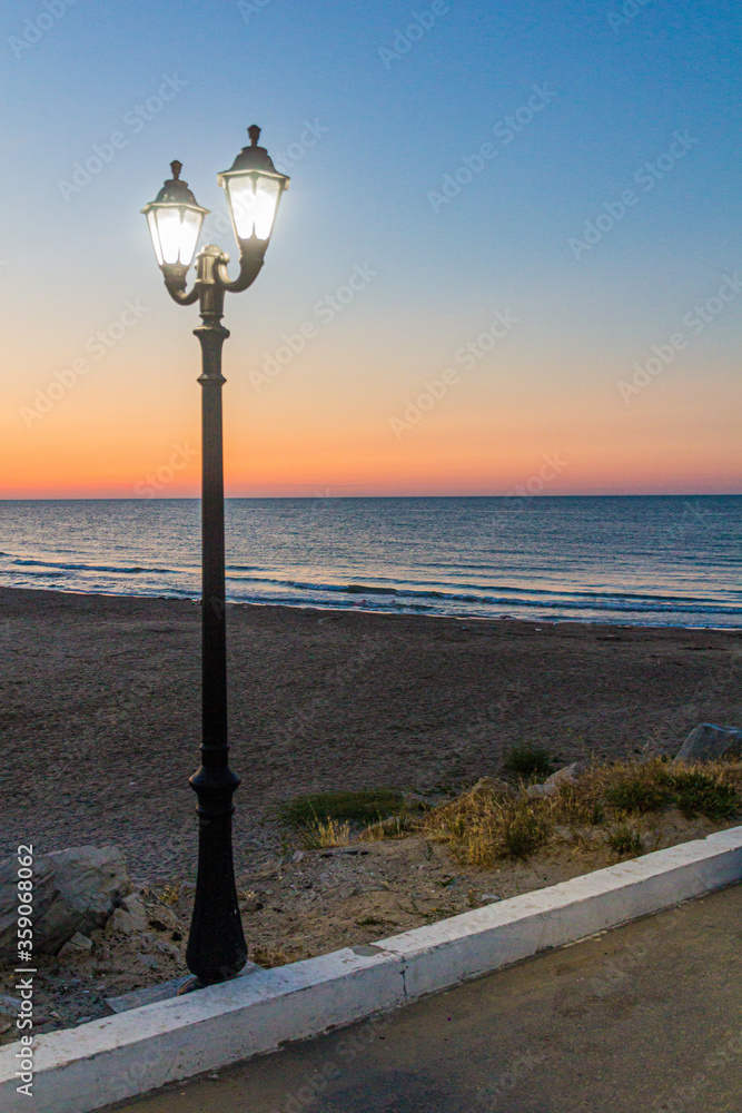 Sunset at the beach in Kaspiysk in the Republic of Dagestan, Russia