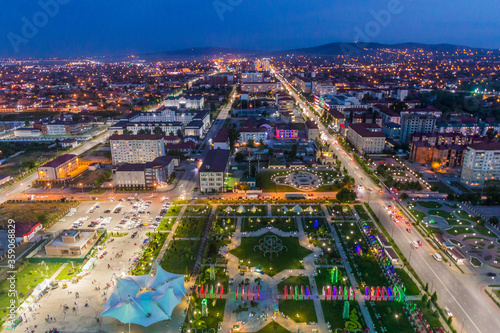  Night aerial view of Grozny, Russia