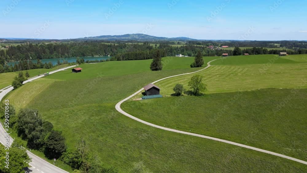 Typical Bavarian landscape in the German Alps - Allgau district - aerial view Typical Bavarian landscape in the German Alps - Allgau district - aerial view