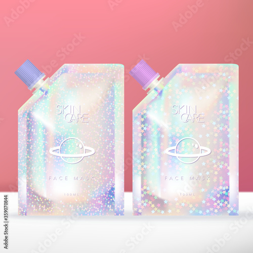 Vector Glitter Holographic  Pouch or Packet with Screw Cap