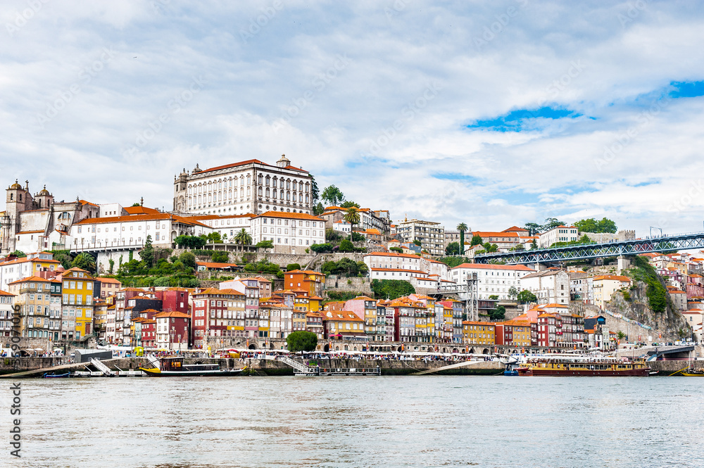 It's Ribeira quarter, Valley Douro, traditional sight, UNESCO World Heriatge site. View from the River Douro, one of the major rivers of the Iberian Peninsula (2157 m)