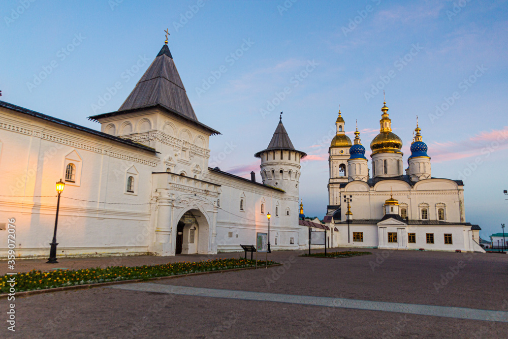 Gostiny Dvor (merchant yard) and St. Sophia-Assumption Cathedral at the Kremlin of Tobolsk, Russia
