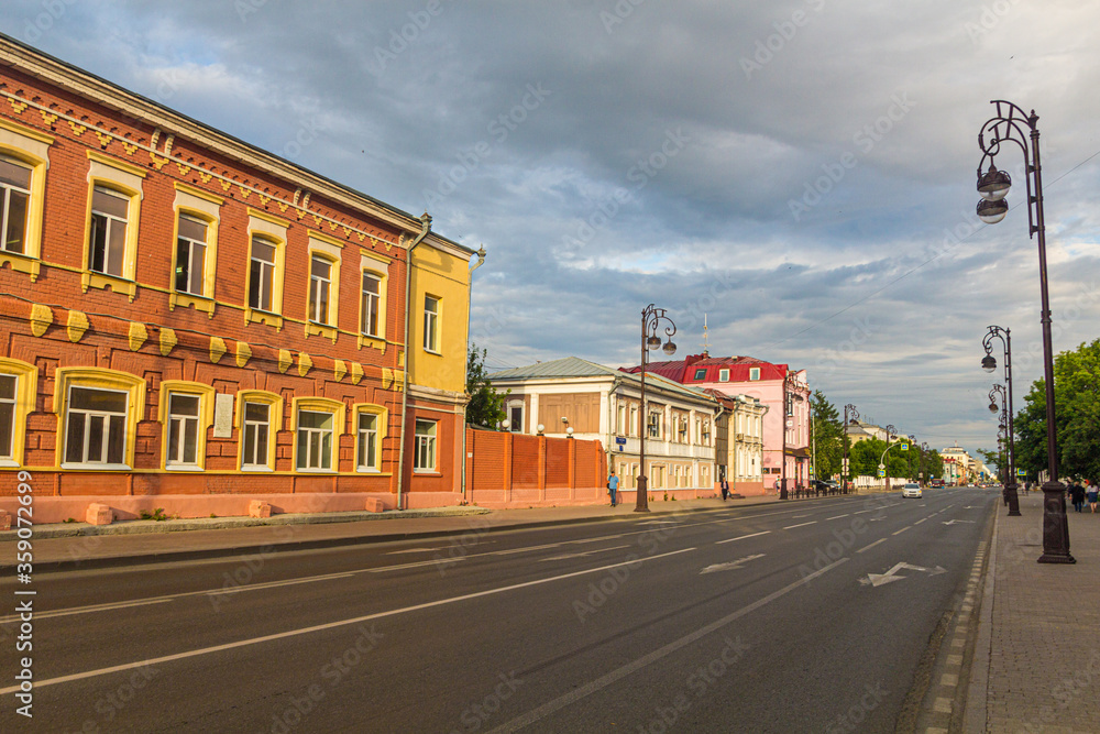 TYUMEN, RUSSIA - JULY 6, 2018: View of a street in Tyumen, Russia