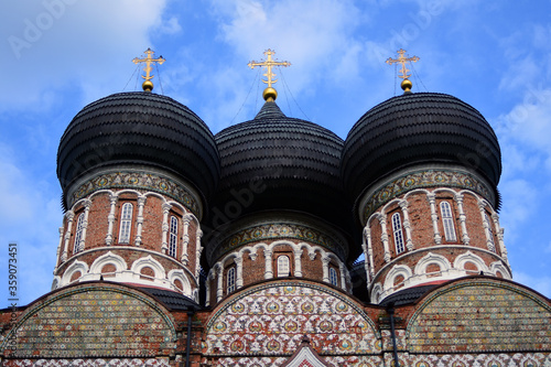 Intercession cathedral. Old architecture of Izmailovo manor in Moscow. Popular landmark. Color photo.	
