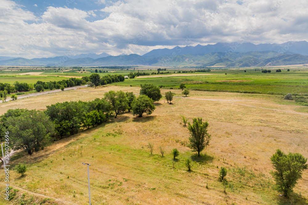 Aerial view of landscape from the Burana tower, Kyrgyzstan