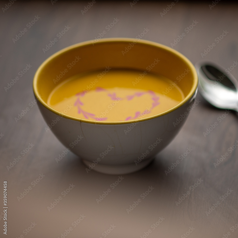 Vegetarian autumn - Pumpkin cream soup with hearth decoration Vegetarian autumn - Pumpkin cream soup with hearth decoration