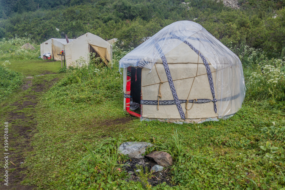 Yurt camp near Ala Kul lake in Kyrgyzstan