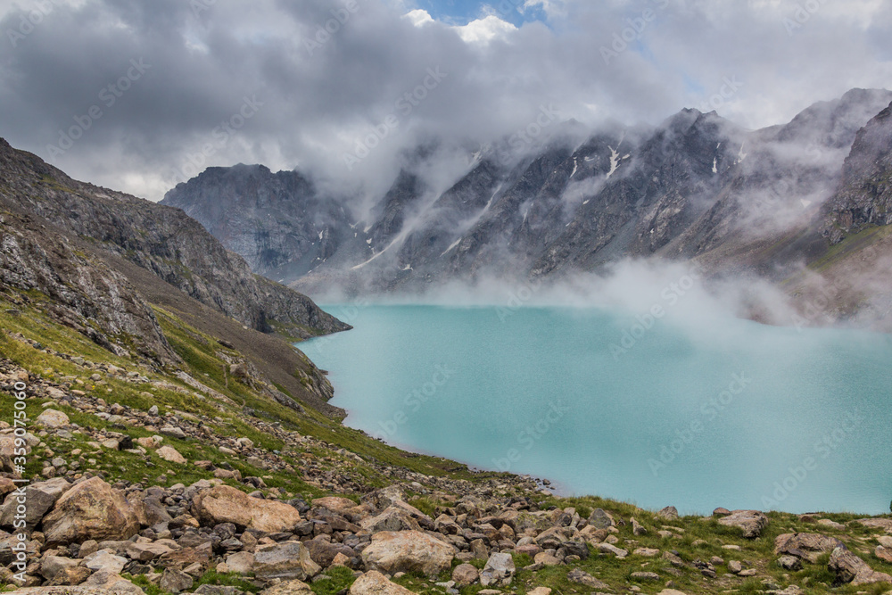 Ala-Kul lake in the Terskey Alatau mountain range in Kyrgyzstan