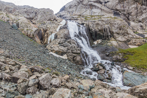 Waterfall near Ala Kul lake in Kyrgyzstan