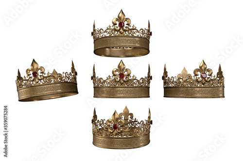 Medieval Jeweled Crown on Isolated Background, 3D illustration, 3D rendering photo