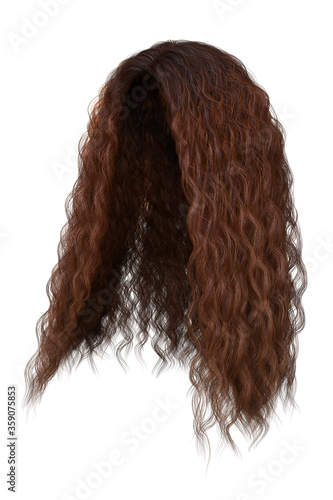 3d render, 3d illustration, fantasy long hair on isolated white background