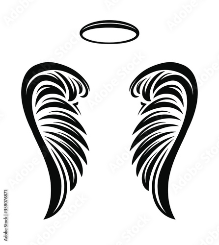 Pair of vector angel wings with nimbus