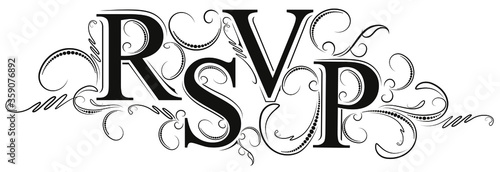 RSVP (Please respond) rich decorated text composition with floral design.