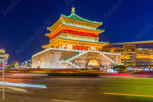 Evening view of the Bell Tower in Xi'an, China
