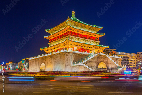 Evening view of the Bell Tower in Xi'an, China