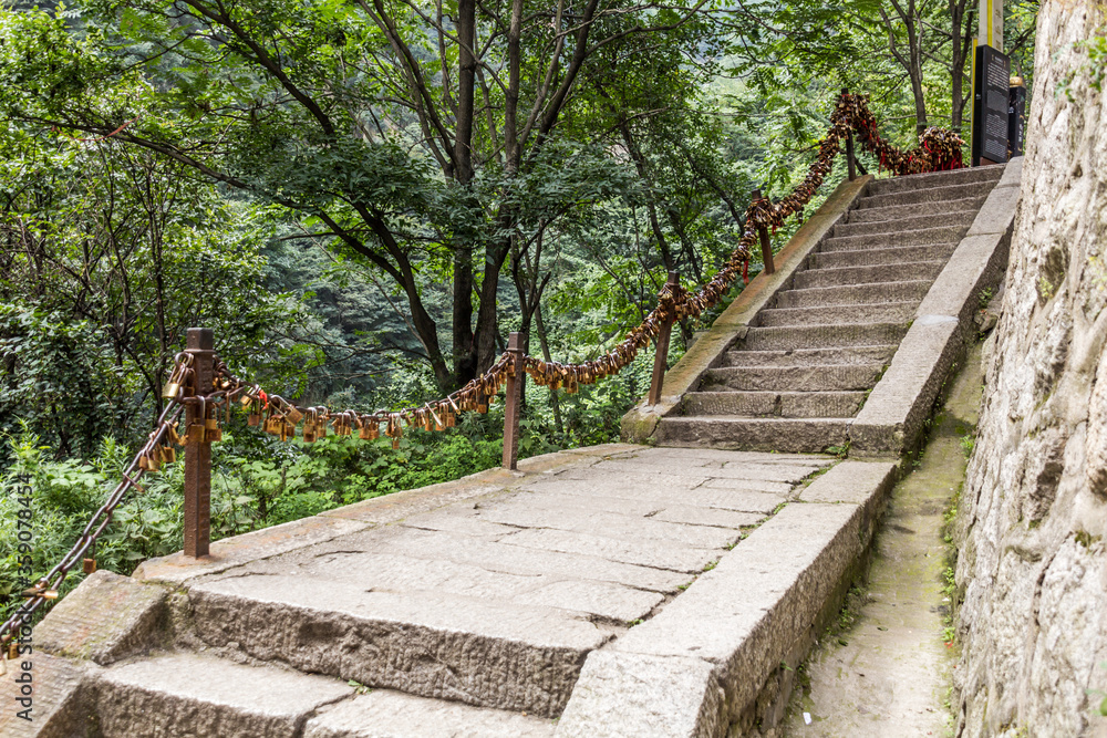 Stairs leading to the peaks of Hua Shan mountain, China