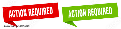 action required banner. action required speech bubble label set. action required sign