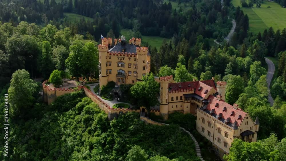 Famous Hohenschwangau Castle in Bavaria Germany, the High Castle - aerial photography Famous Hohenschwangau Castle in Bavaria Germany, the High Castle - aerial photography