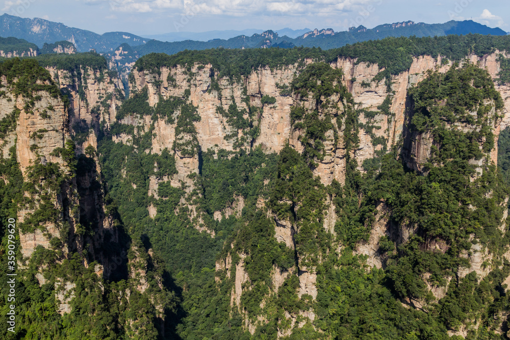 Rocky pillars in Zhangjiajie National Forest Park in Hunan province, China