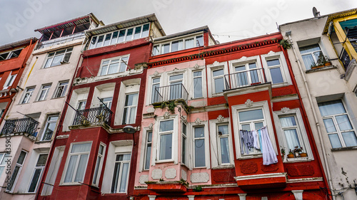 View of Balat houses / homes where is a historic district in Istanbul, old city in Marmara region, Turkey. Traditional Ottoman houses in Istanbul's European side. 